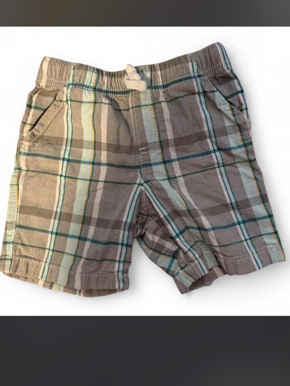 jumping beans Tan Plaid Pull-On Shorts with Blue Stripes